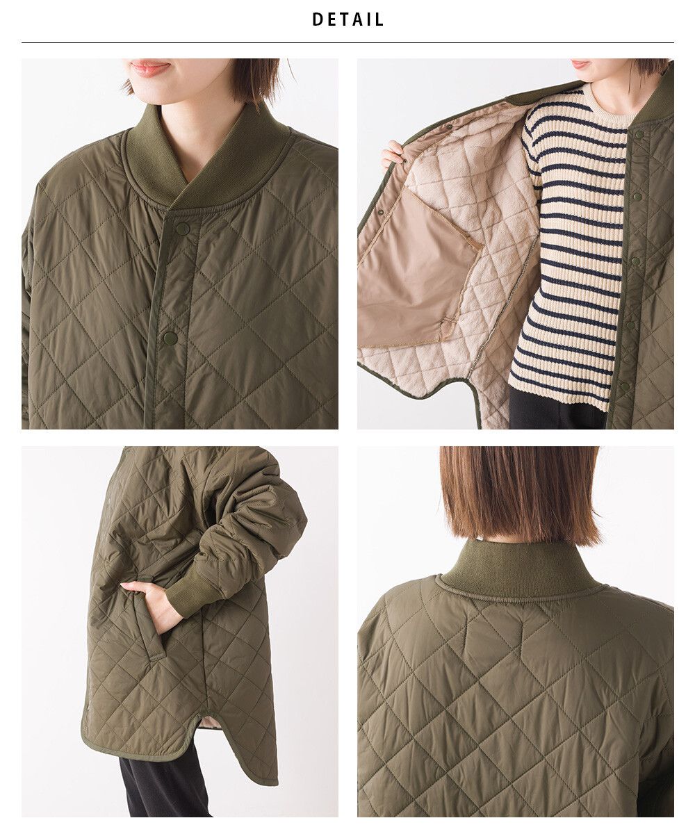 日本 OMNES - 菱紋衍縫鋪棉外套(媽媽款)-軍綠