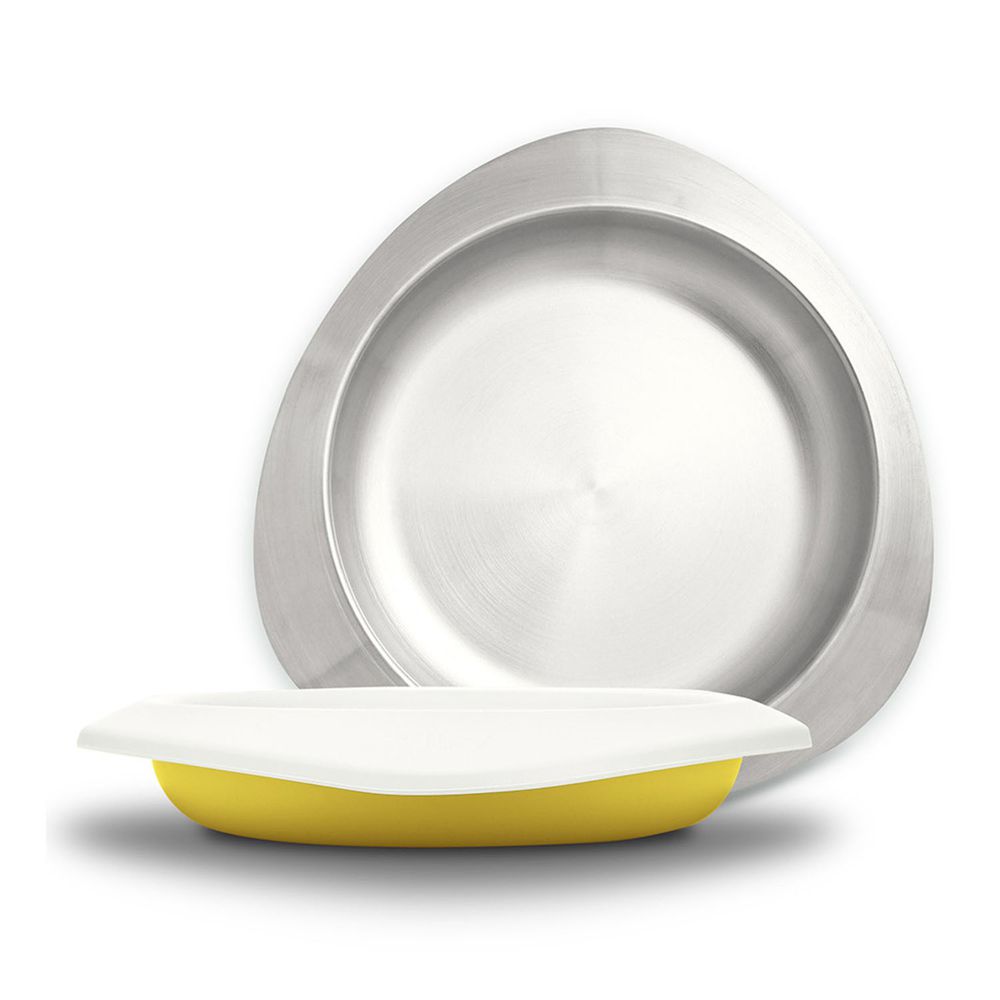 VIIDA - Soufflé抗菌不鏽鋼兒童餐盤-餐盤-萊姆黃