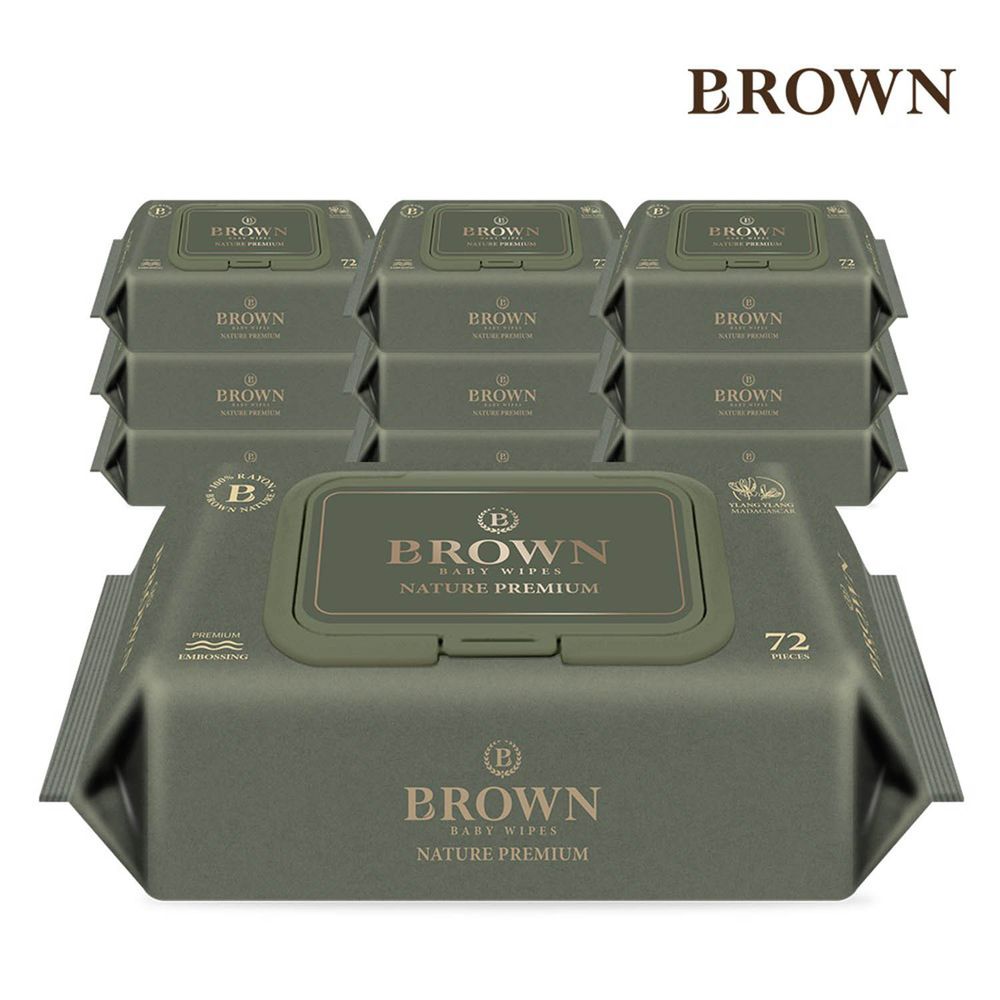 韓國BROWN - NATURE PREMIUM濕紙巾-伊蘭72抽(含蓋)*10包