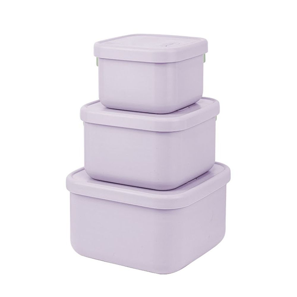 KOM - 霧面食品用矽膠保鮮盒超值三件組/冷凍/微波/水煮/烤箱-芋香紫-450ml*1+900ml*1+1500ml*1