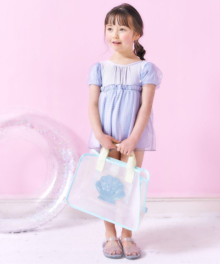 日本 apres les cours - 亮片墜飾防水PVC圓形肩背/手提包-貝殼-水藍