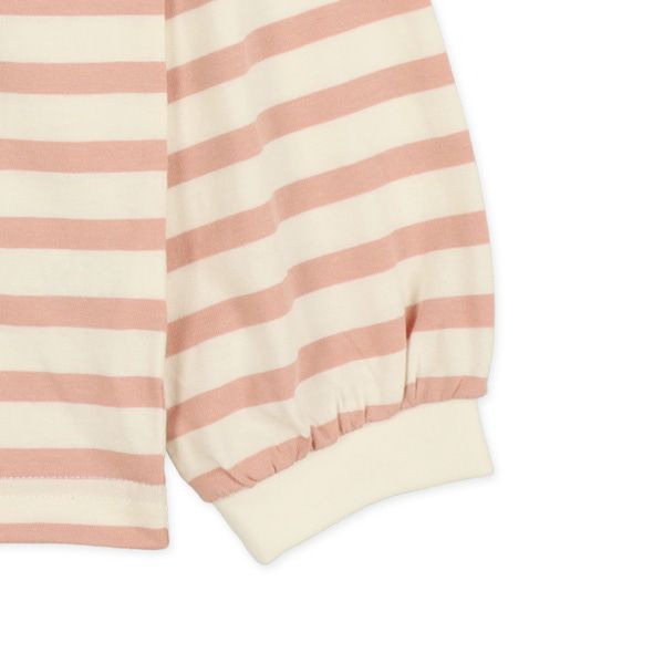 日本西松屋 - 百搭圓領長袖上衣-條紋-粉白