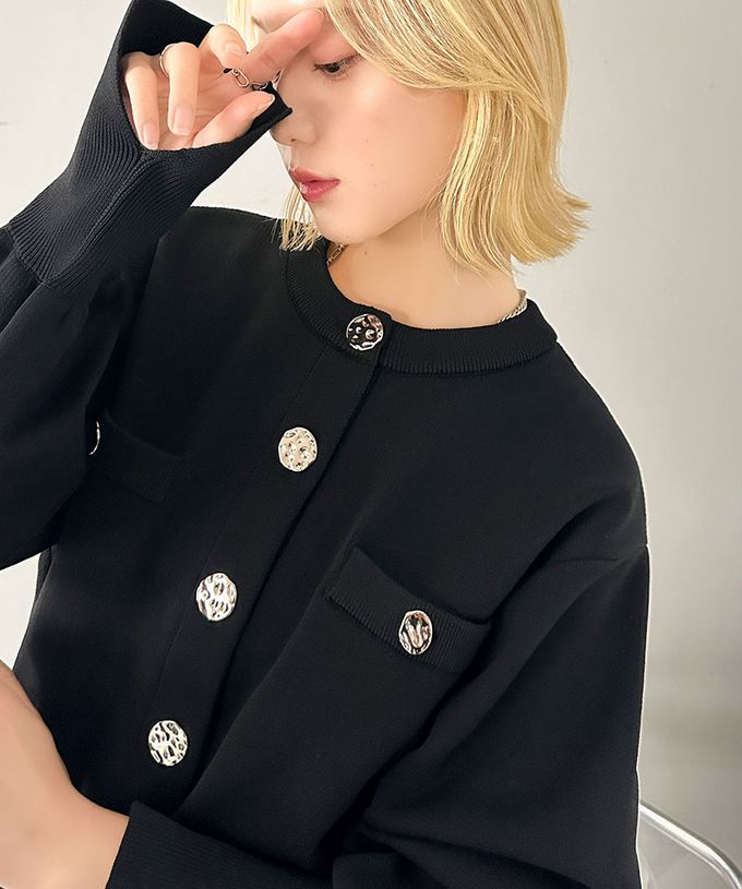 日本 Classical Elf - 風格金屬扣時尚短版開襟外套-黑