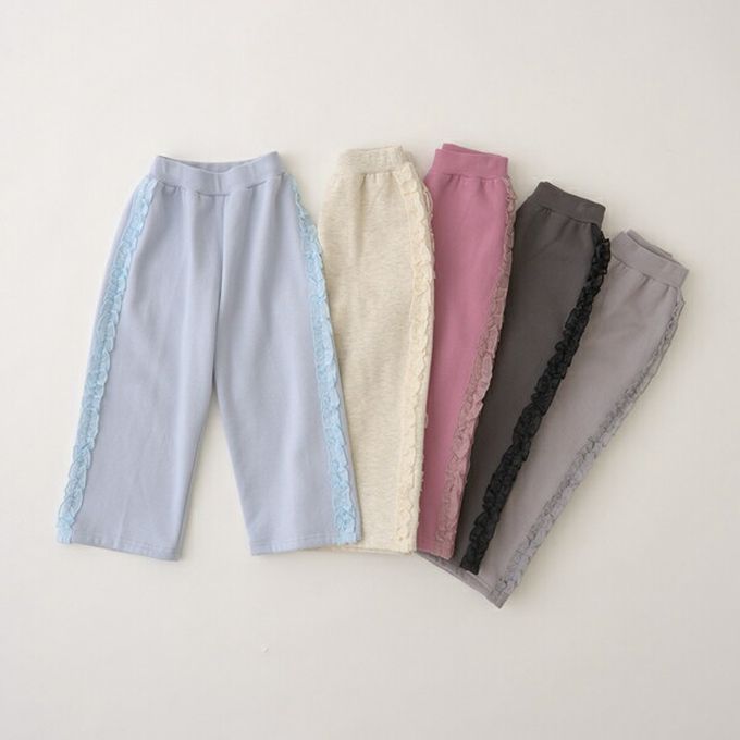 日本 Lycee mine - 側邊薄紗荷葉休閒長褲(不易起毛球)-炭灰