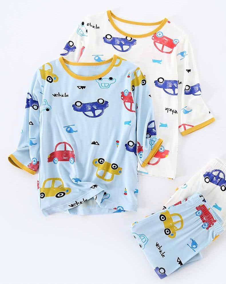 MAMDADKIDS - 透氣七分袖套裝/家居服-車車-白色