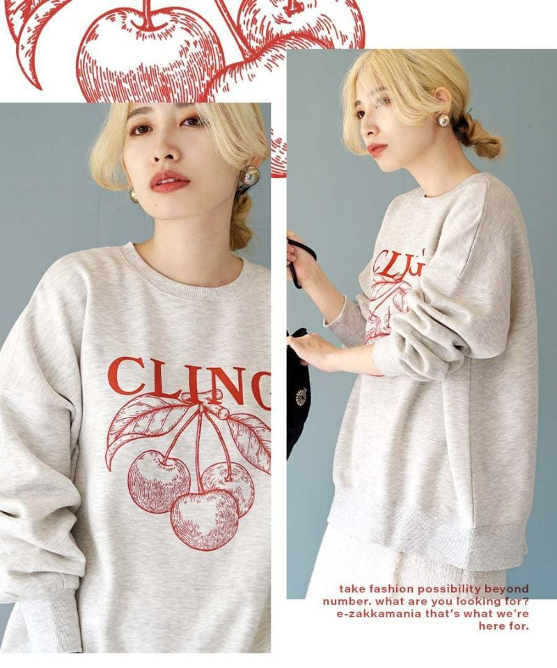 日本 zootie - 裏起毛注目櫻桃印花長袖上衣-海軍藍