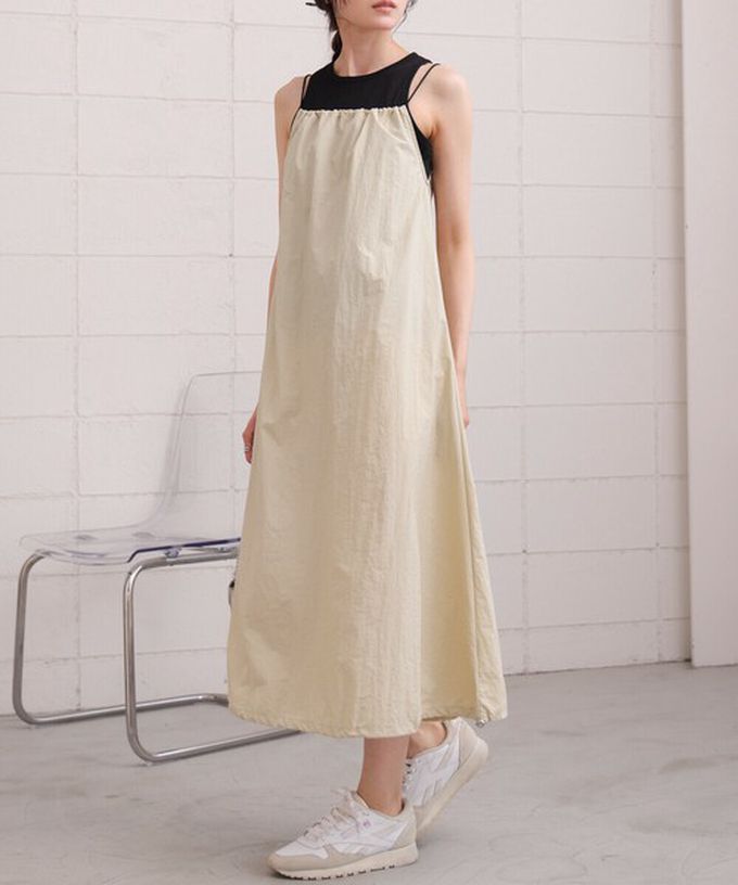 日本 Bab - 下擺澎澎氣球尼龍吊帶洋裝-深灰