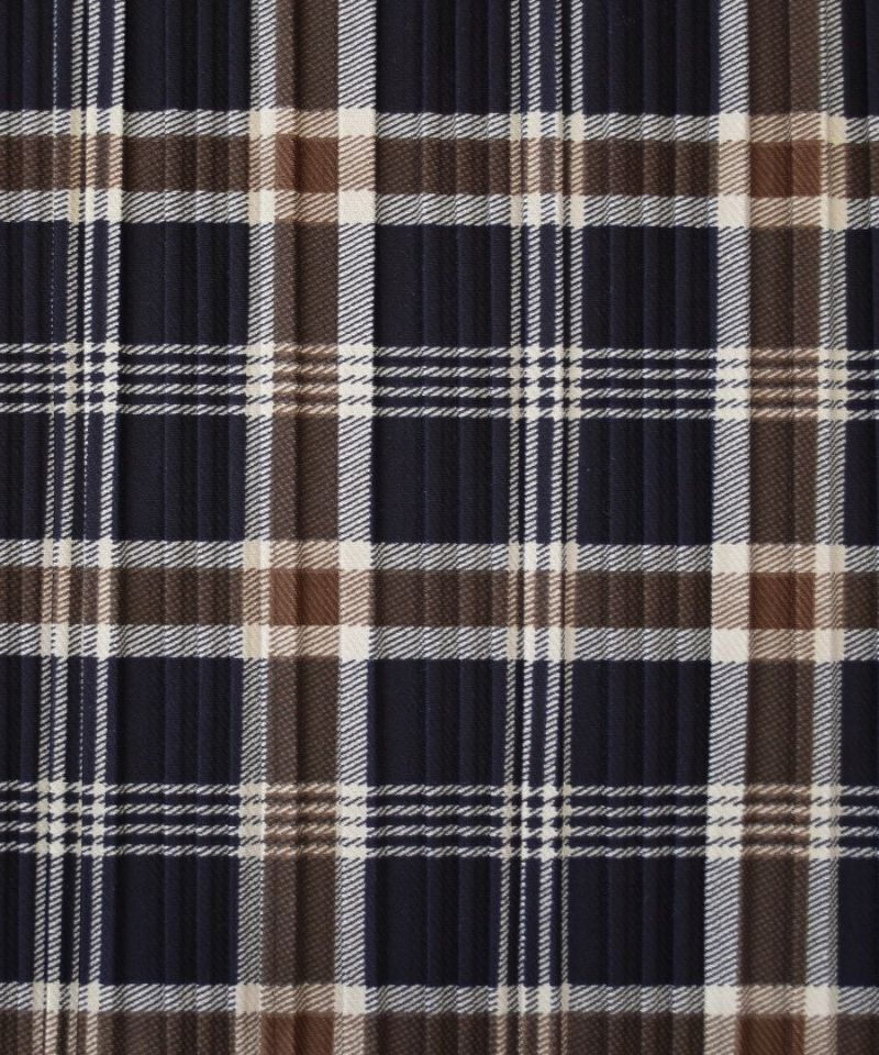 日本 zootie - 保暖刷毛百摺寬褲-經典格紋-海軍藍