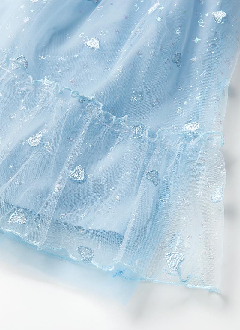 韓國 OZKIZ - 閃亮愛心網紗細肩帶背心洋裝-天空藍