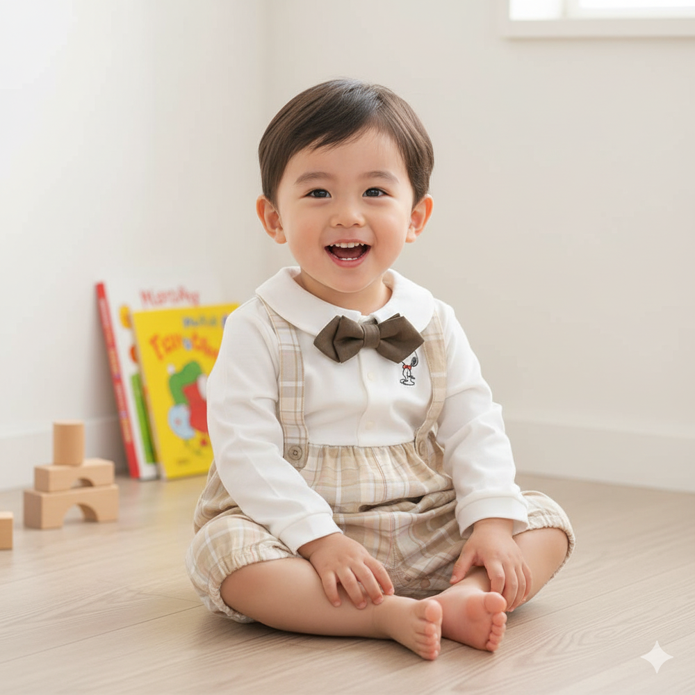 假兩件包屁衣-史努比-淺卡其色