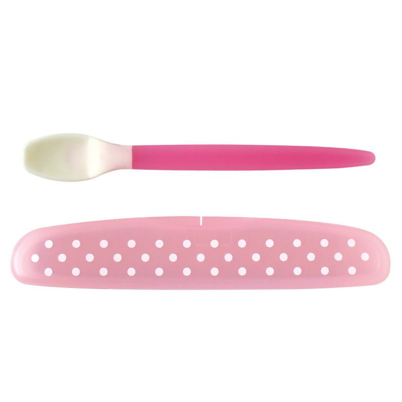 akachan honpo - 食物搗碎湯匙-粉紅色 (160×34×16mm(放入收納盒內時）)