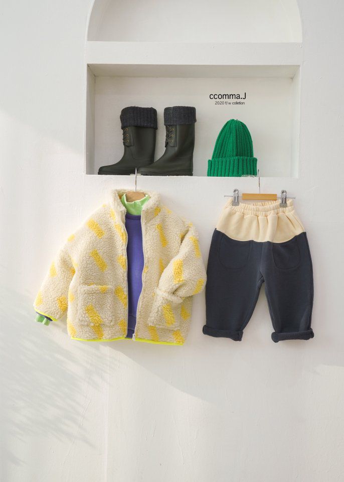 韓國 ccomma. J - 幾何圖形搖粒絨外套-象牙白