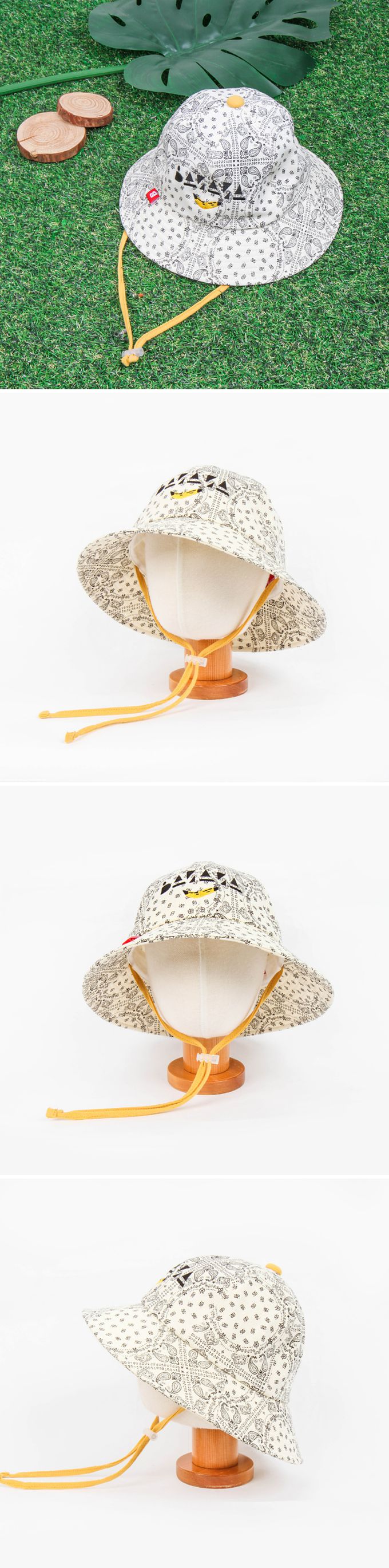 韓國 Babyblee - 正韓製圖騰紋繫帶兒童漁夫帽