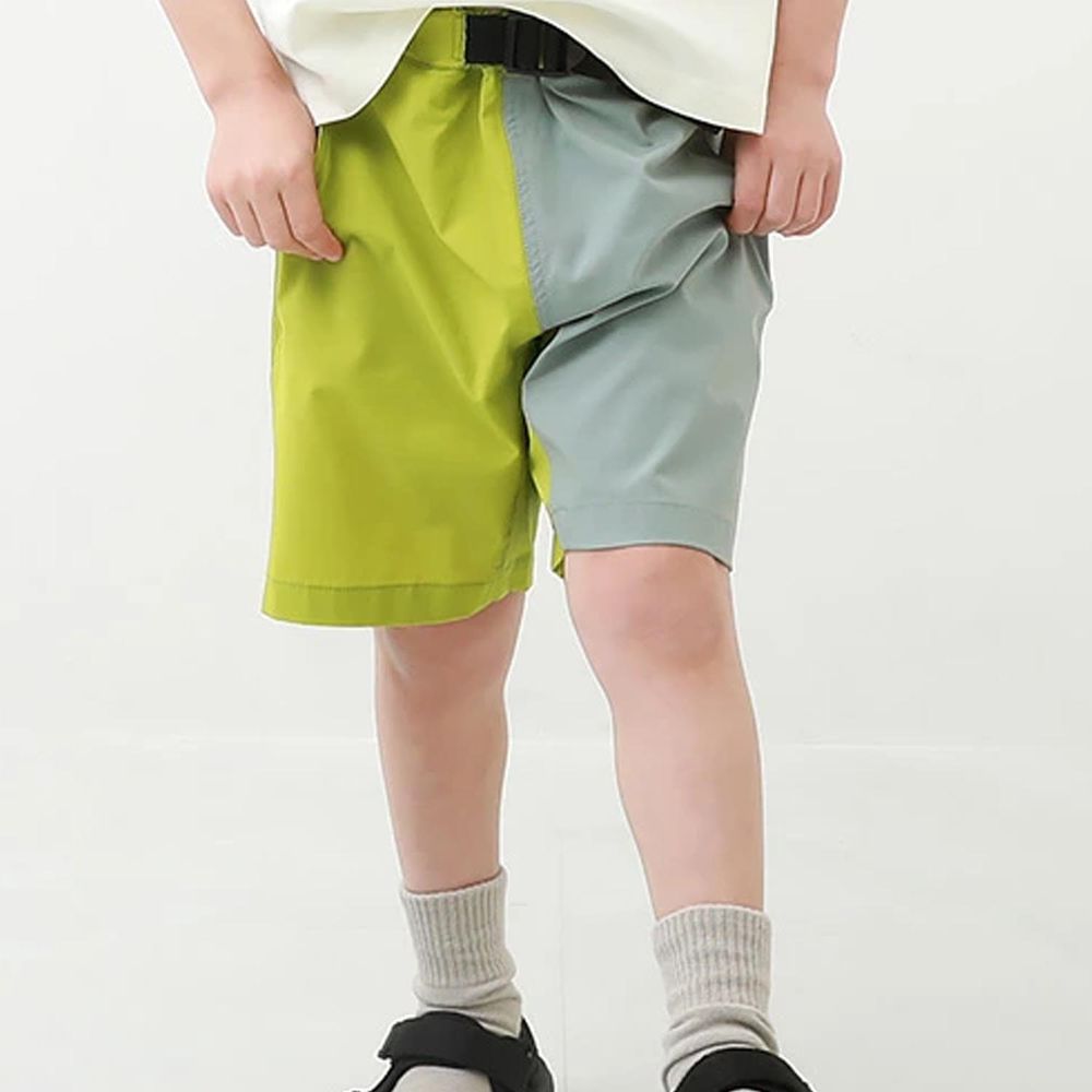 日本 devirock - 速乾腰帶設計寬鬆短褲-綠X藍