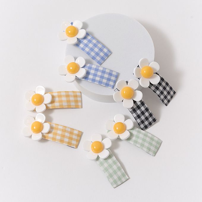 日本 Lycee mine - 小雛菊清爽格紋髮夾(同色2入組)-薄荷 (F)