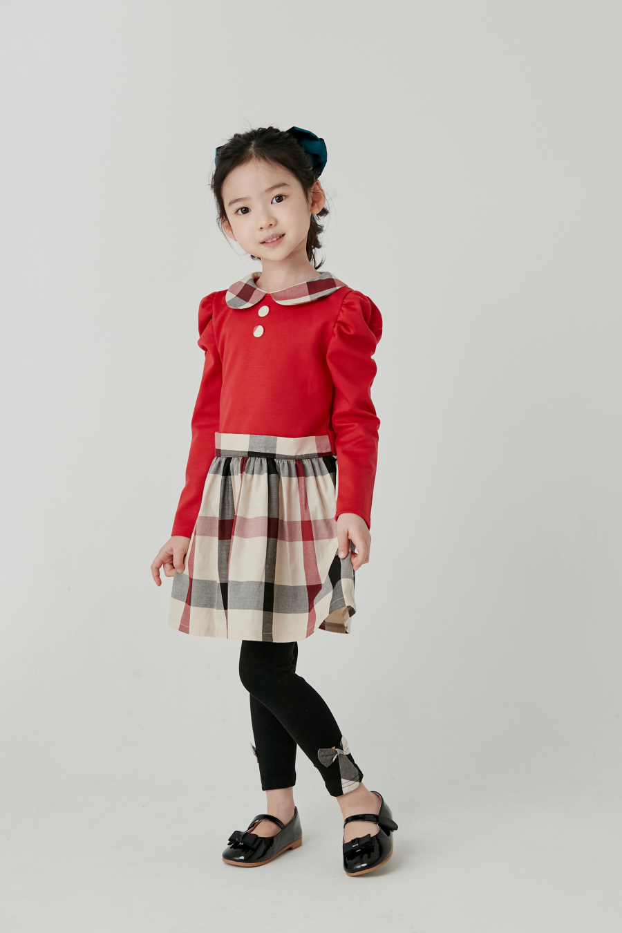 韓國 Coco Bang - 英倫格紋蝴蝶結內搭褲-黑