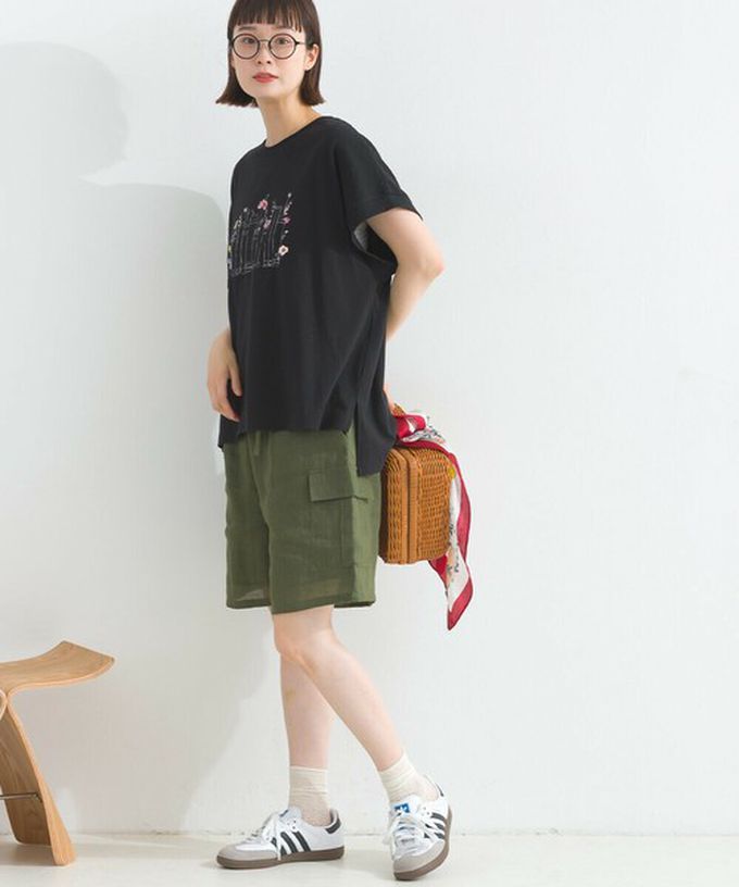 日本 Lupilien - 純棉知性印花法式袖T恤-灰棕