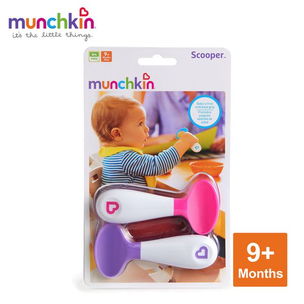 美國 munchkin - A+B超值組：防滑碗2入(粉/紫) + 送左右手幼兒學習湯匙2入(粉/紫)