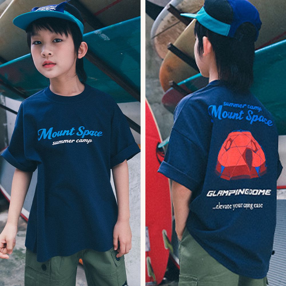 純棉圓領短袖上衣-露營帳篷-藏青