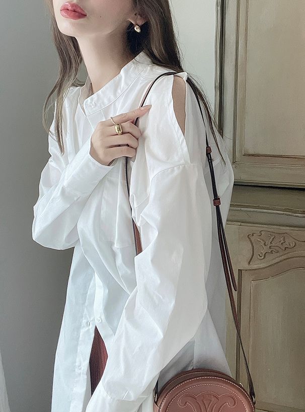 日本 GRL - 慵懶風露肩襯衫/薄外套-天使白