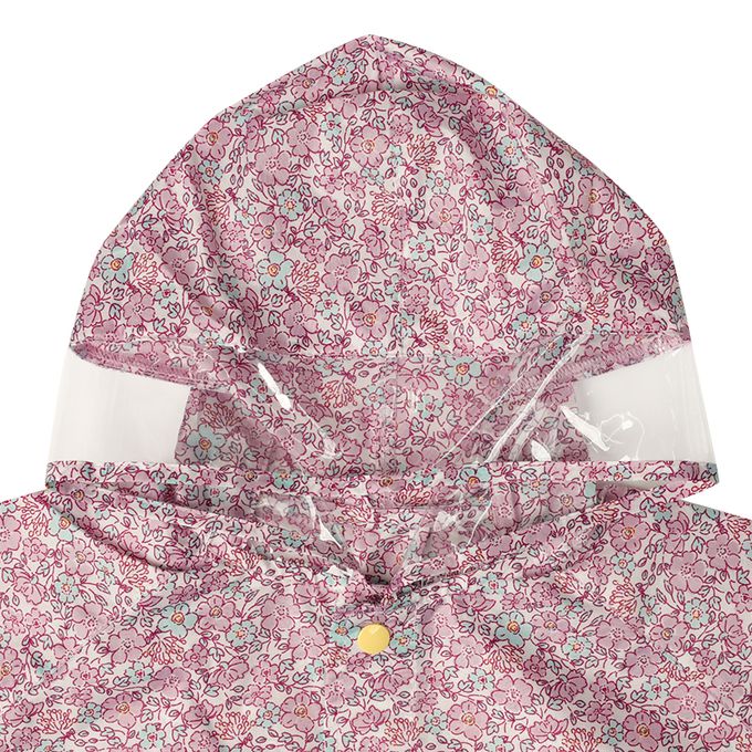 akachan honpo - 短斗篷式雨衣-小花-紫色 (80~95cm)