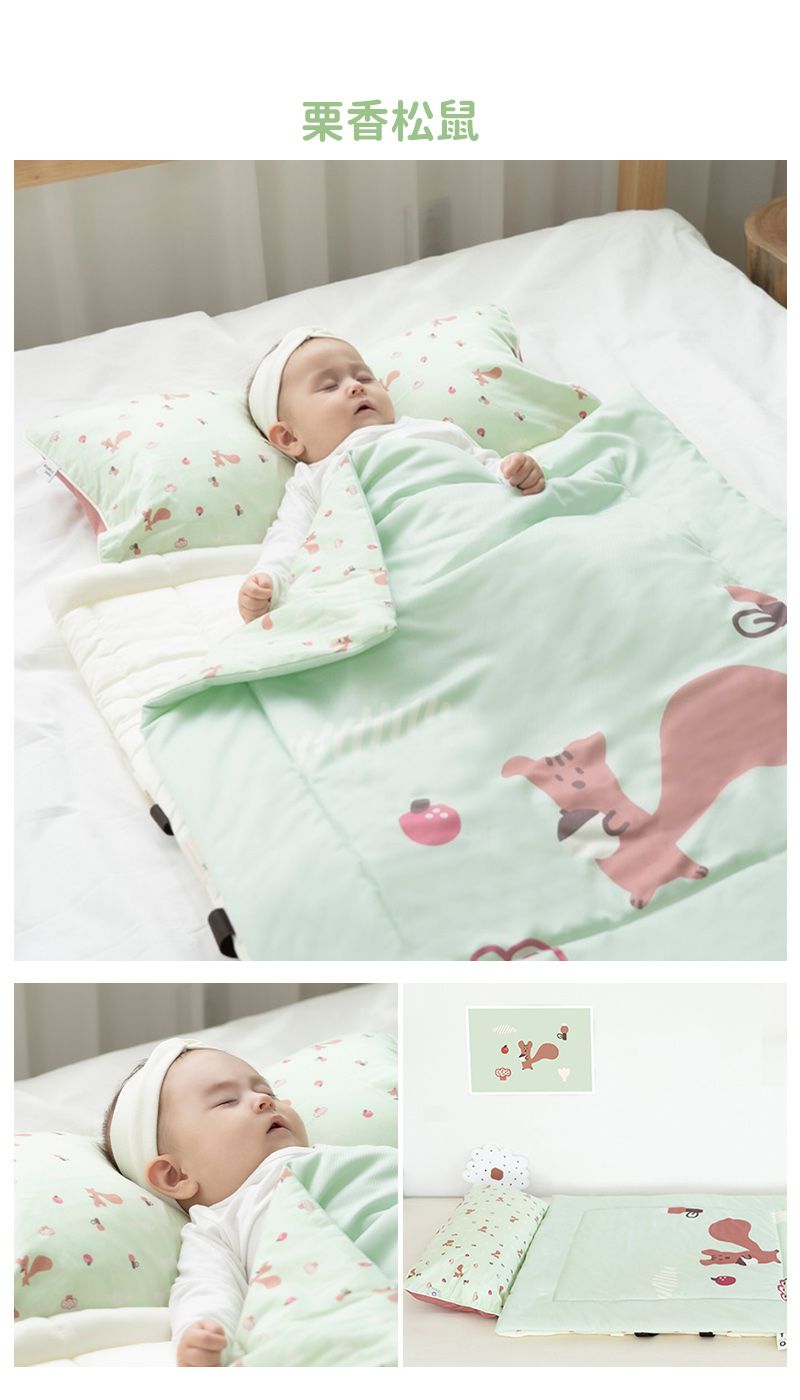 韓國 Han's Pumpkin - 366days Micro Fiber 防蹣抗菌雙面兒童三件式睡袋組-栗香松鼠