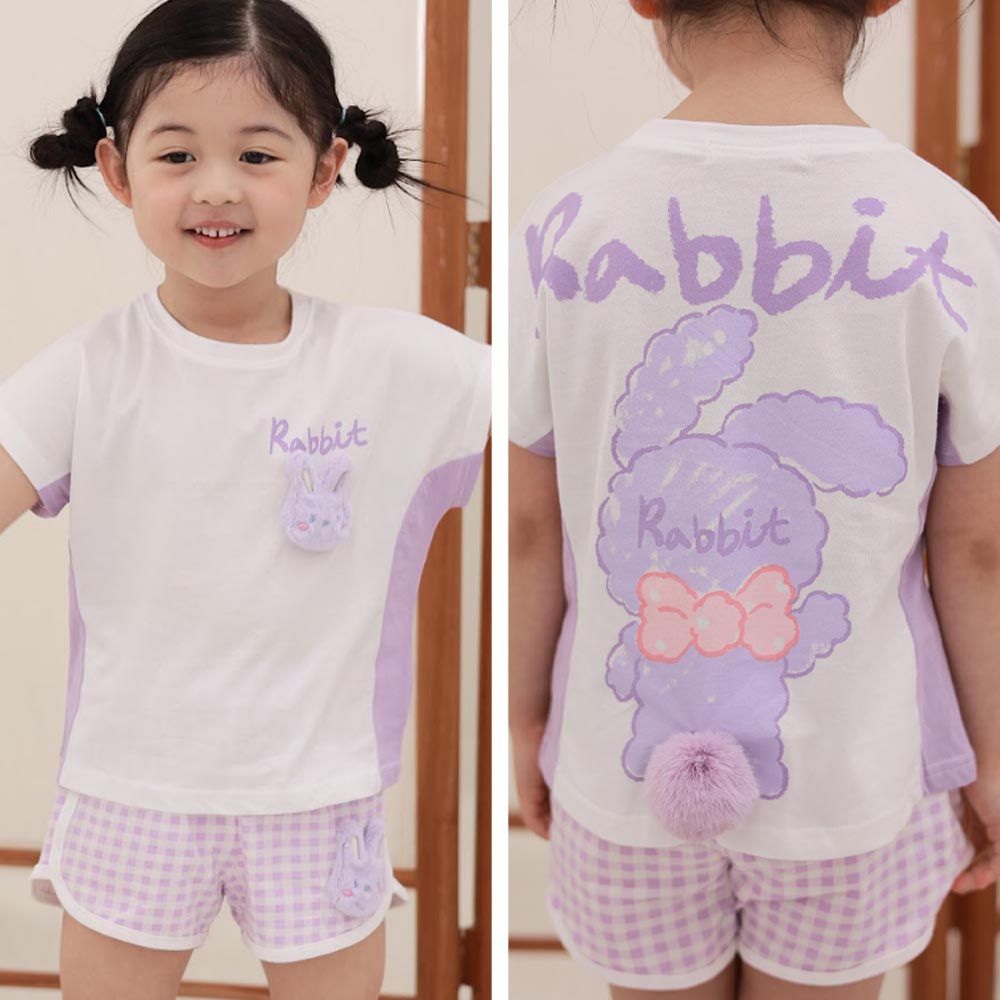 韓國 Coco rabbit - (兩件式)可愛動物短袖短褲套裝-紫兔子