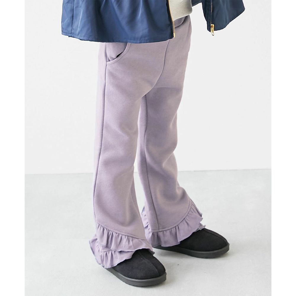 可愛設計荷葉邊裏毛長褲-下擺-紫羅蘭