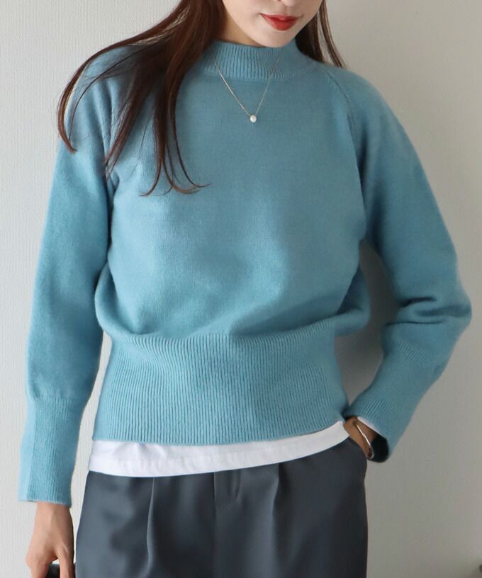 日本 BLUE EAST - 優雅立領針織上衣-草綠