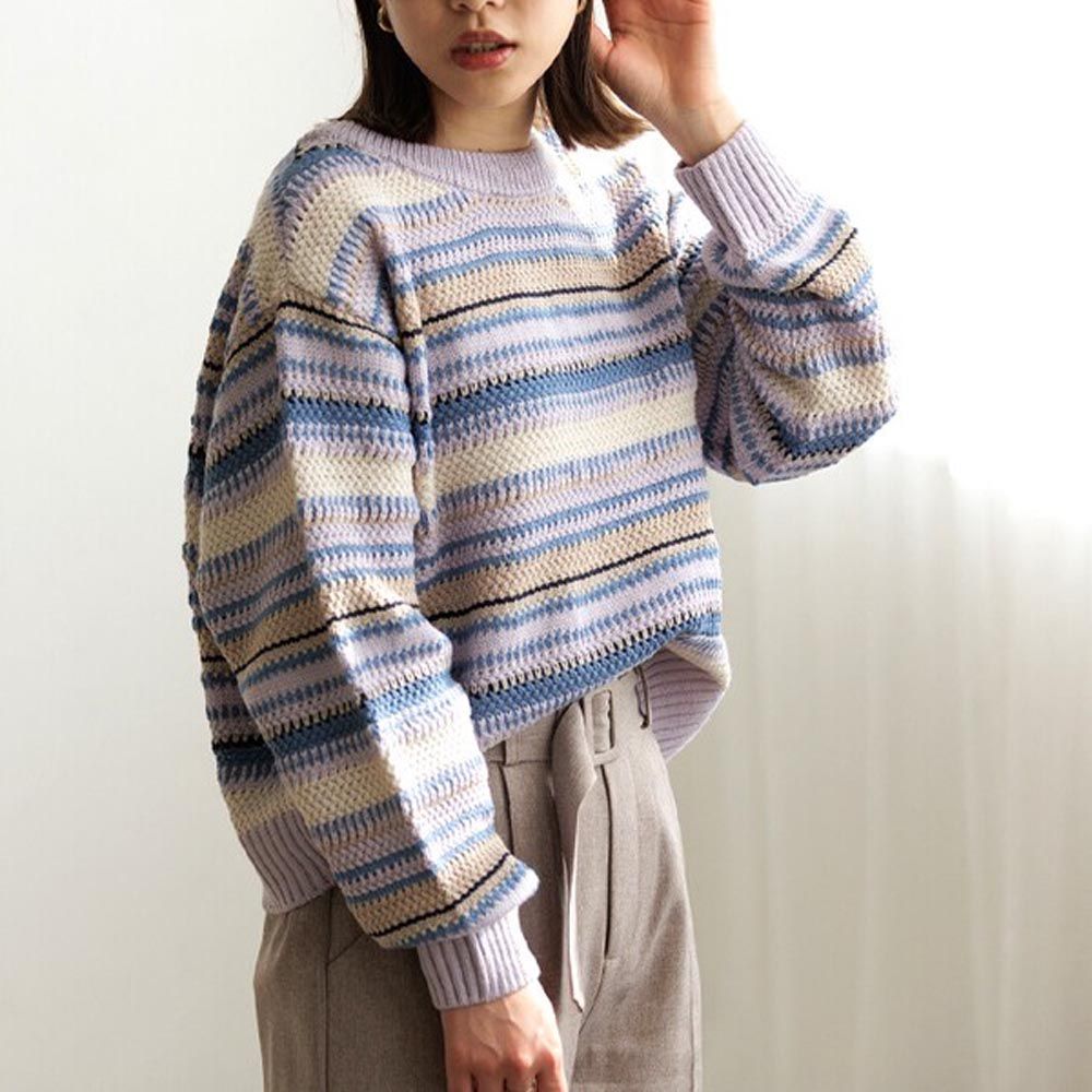 日本 ihuu - 2WAY繽紛條紋針織薄外套-淺藍紫