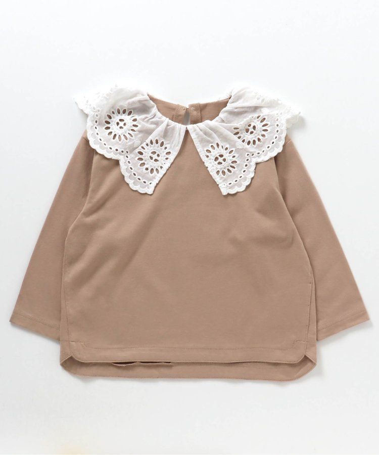 日本 BREEZE - 大片蕾絲雕花領長袖上衣-薰衣草