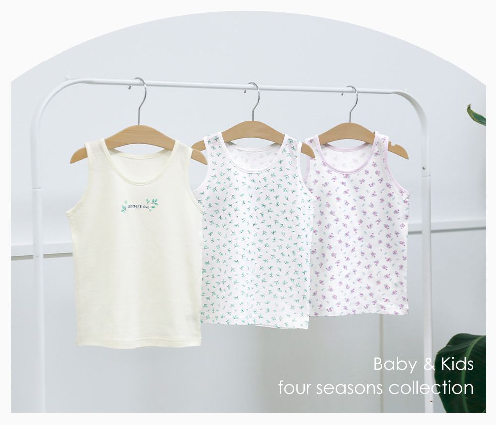 (3入組)女寶無螢光輕柔棉背心-樹葉X花束