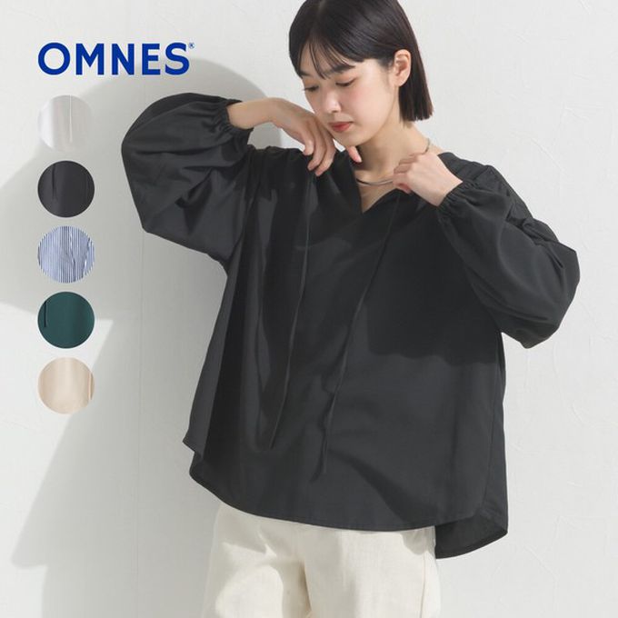 日本 OMNES - 柔滑科技棉 俐落感綁帶澎袖上衣-白