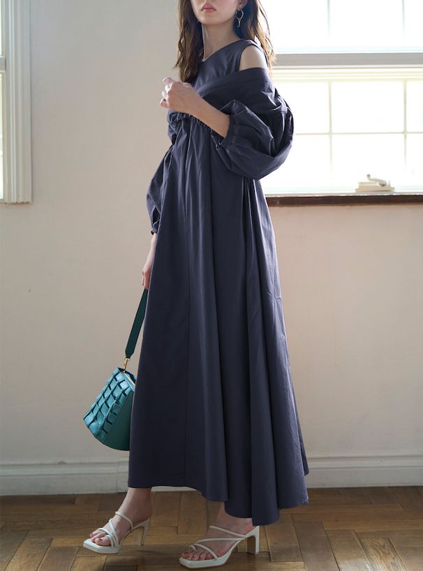 日本 GRL - 優雅質感泡泡袖背心兩件式洋裝-氣質杏