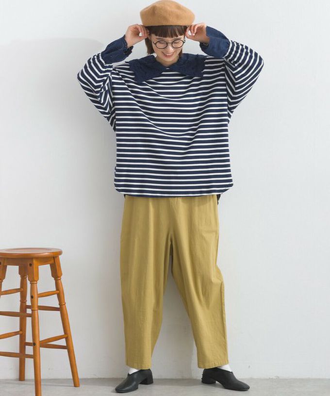 日本 Lupilien - 精緻蕾絲領落肩喇叭袖上衣-黑