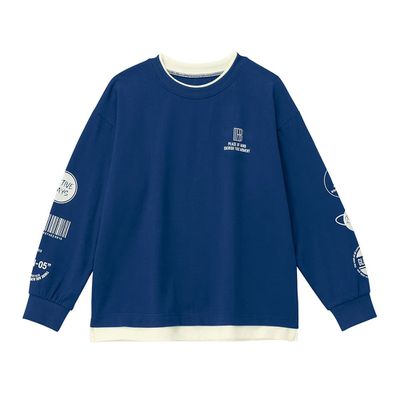 日本千趣會 - GITA 100%棉層次印花長袖上衣-袖子logo-深藍