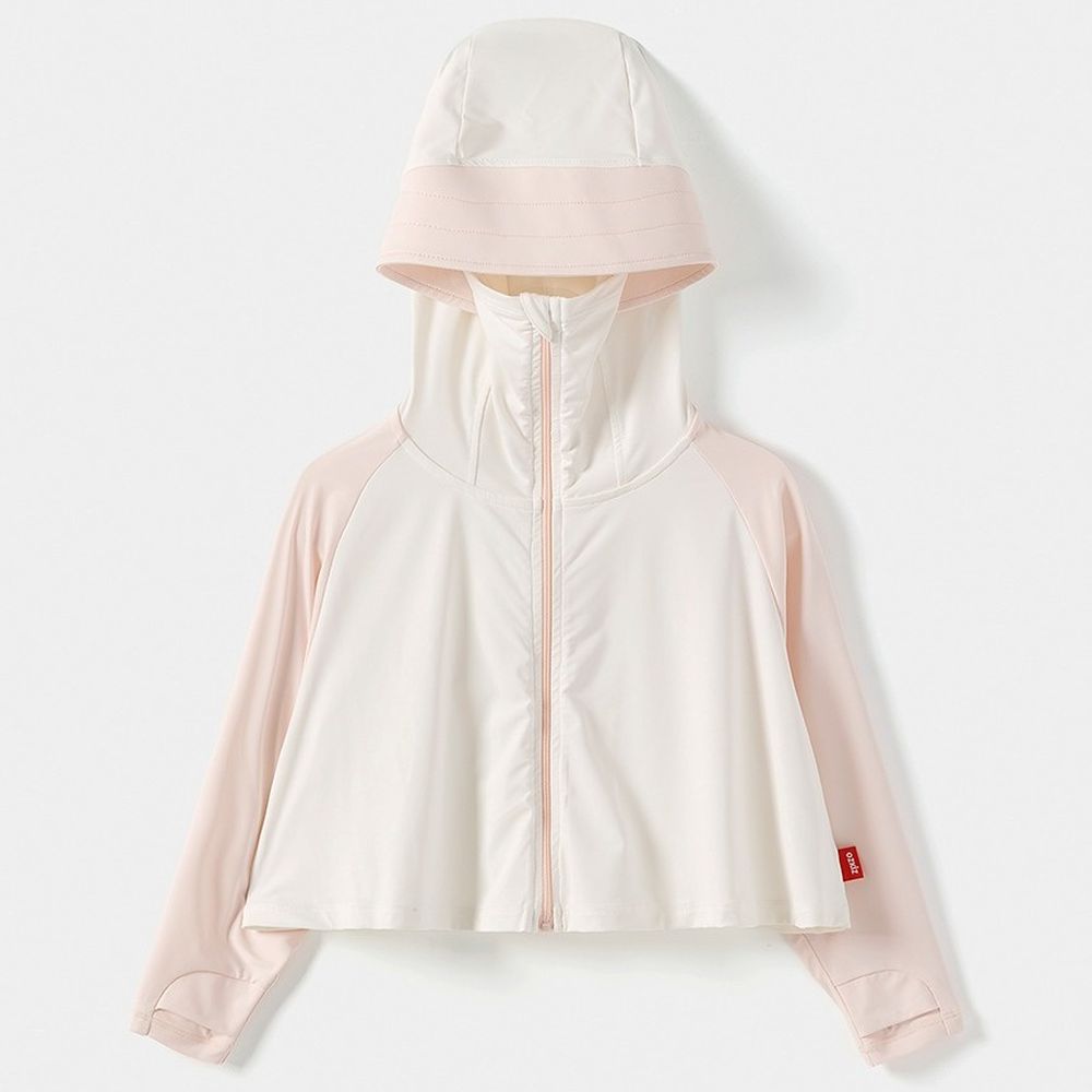 抗UV遮陽防曬玩水連帽外套-象牙白X淺粉