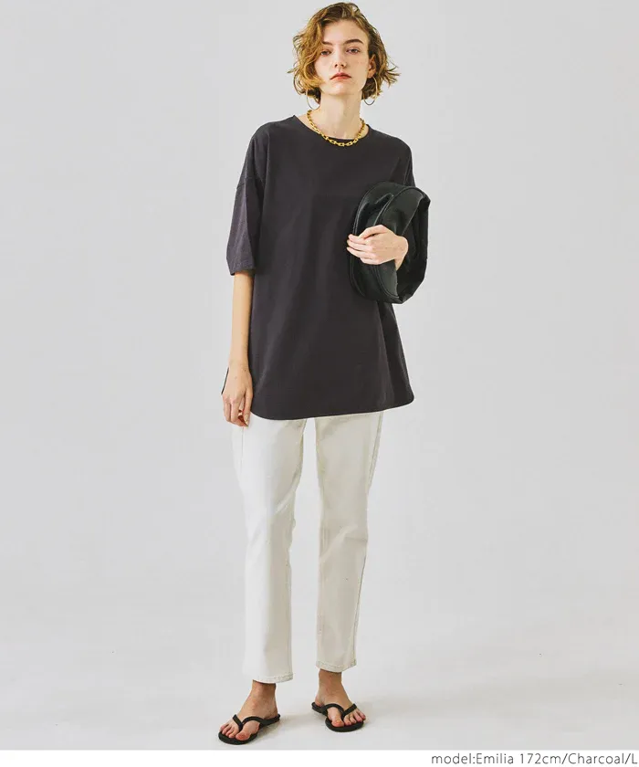 日本 COCA - 100%美國棉 透氣修臀長版上衣-白