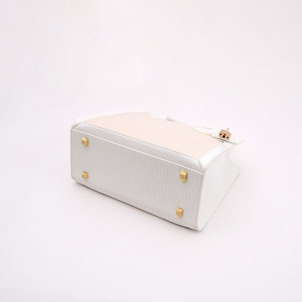 日本 COOCO - 2way撞色梯形托特手提包/側背包-白 (28x22x13cm)