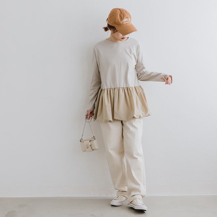 日本 ihuu - 優雅下擺拼接薄長袖上衣-杏白