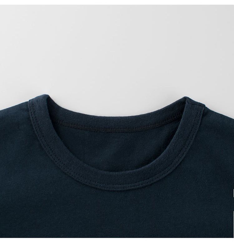 純棉圓領薄長袖上衣-英文字母-深藍色