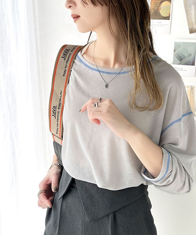 日本 Classical Elf - 透膚感配色線條薄長袖上衣-春綠