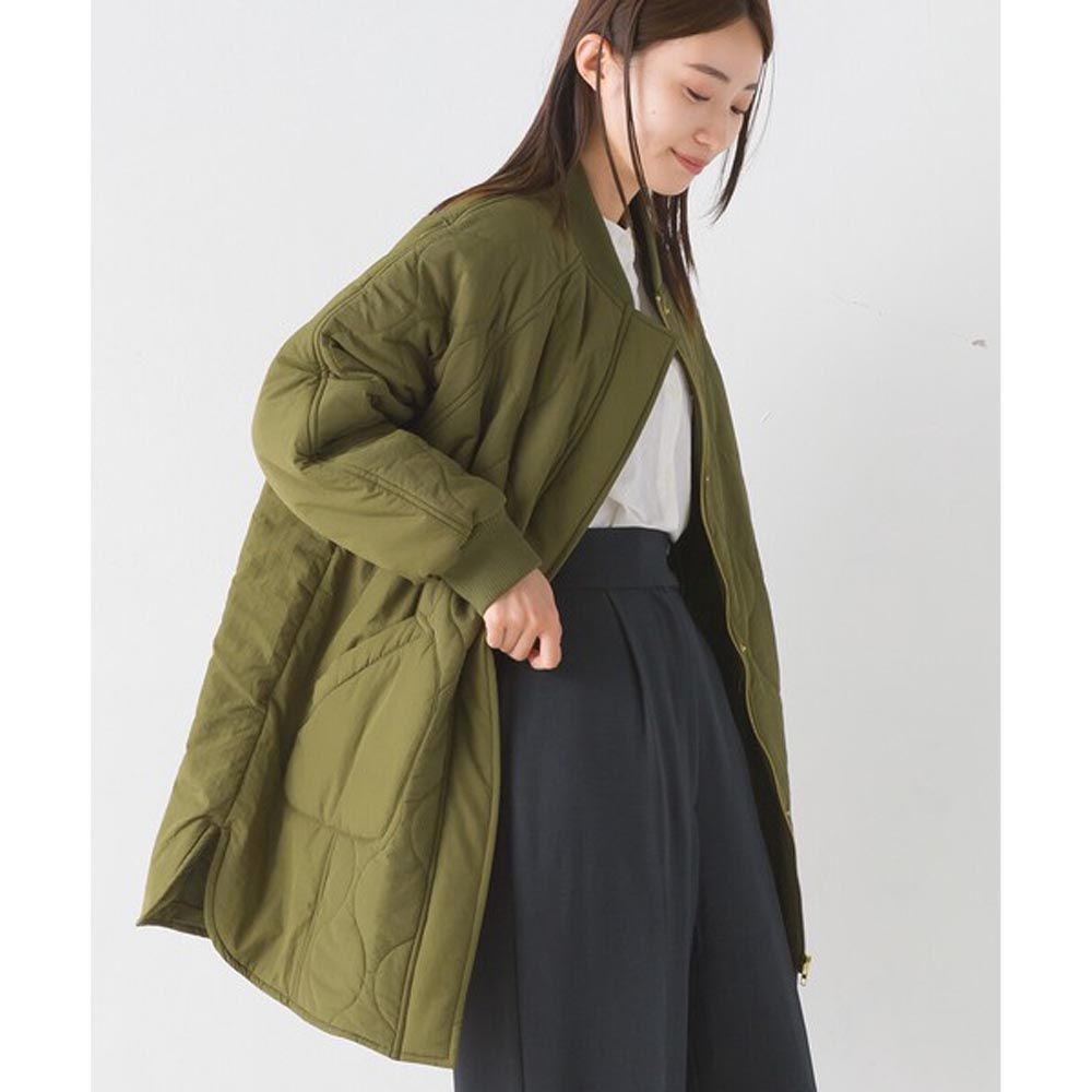 日本 OMNES - 休閒絎縫微長版大衣外套-軍綠