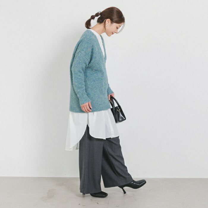 日本 ihuu - 柔軟深V領混羊毛針織上衣-紫羅蘭