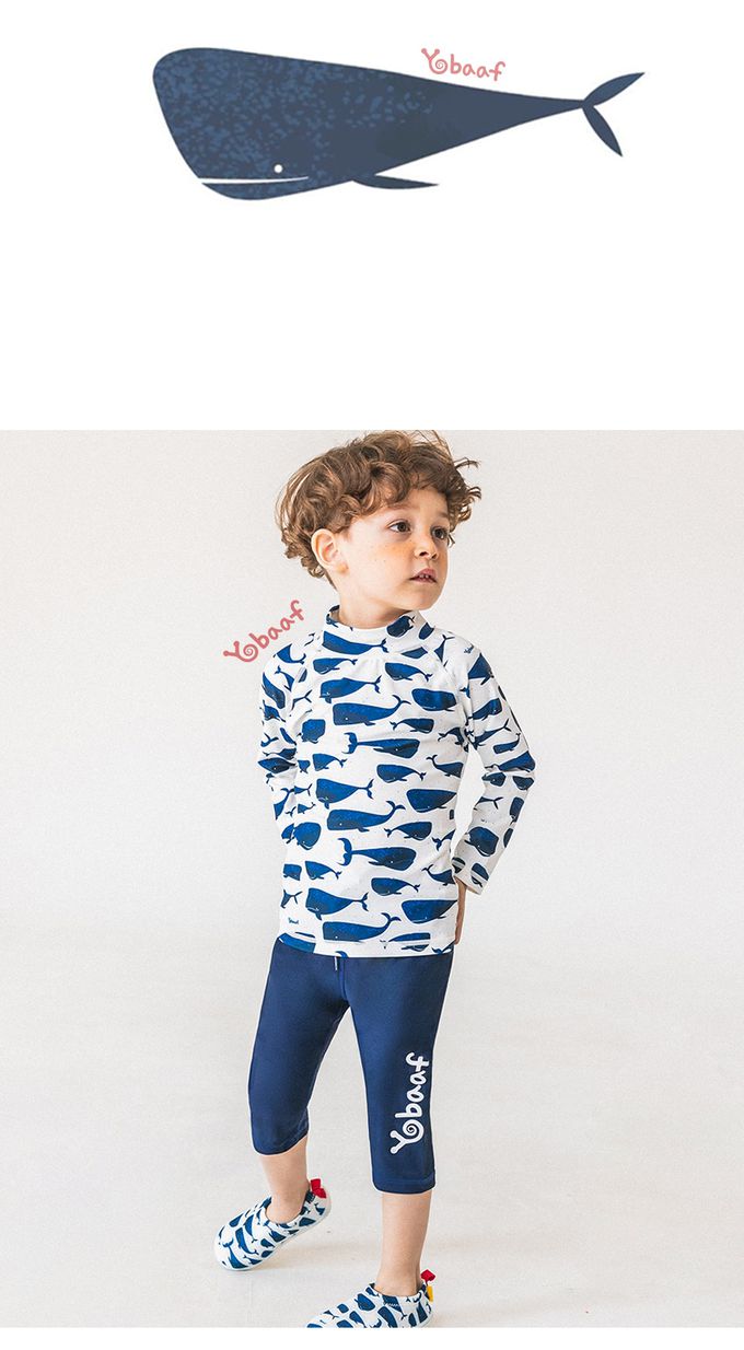 韓國 Yobaaf - UPF50+兒童兩件式防曬泳裝-悠遊鯨魚-直播專屬