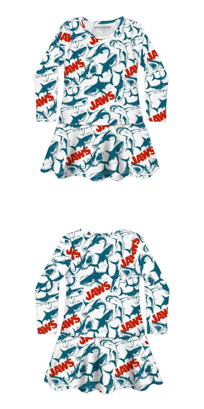 英國 SLEEP NO MORE - 100% 有機棉長袖連身裙-JAWS大白鯊