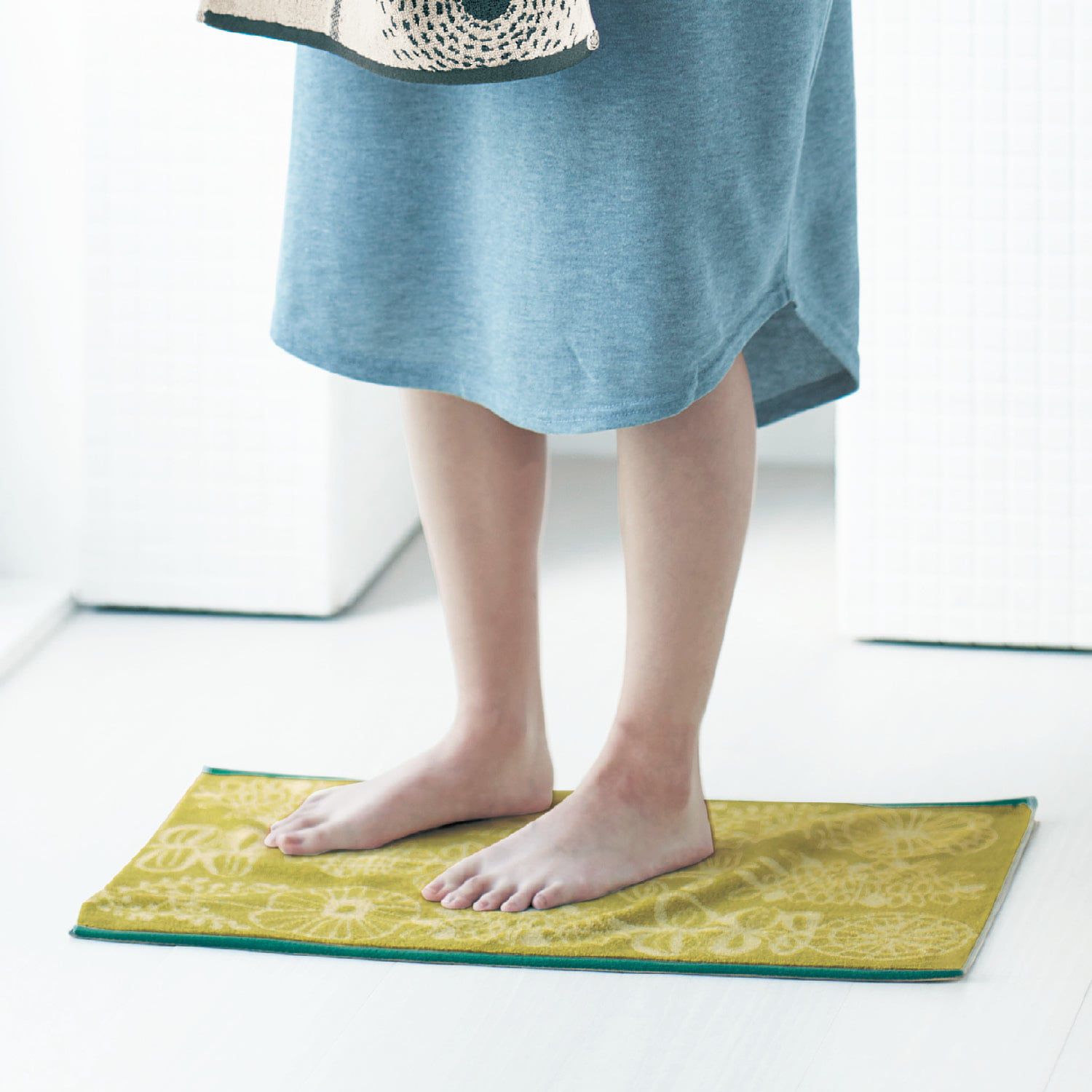 日本千趣會 - 北歐風吸水速乾腳踏墊2件組(浴室用)-灰x芥末黃 (40×60cm)