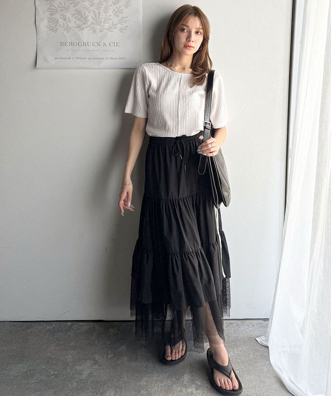 日本 Classical Elf - 前後2way優雅紋理短袖上衣-象牙白