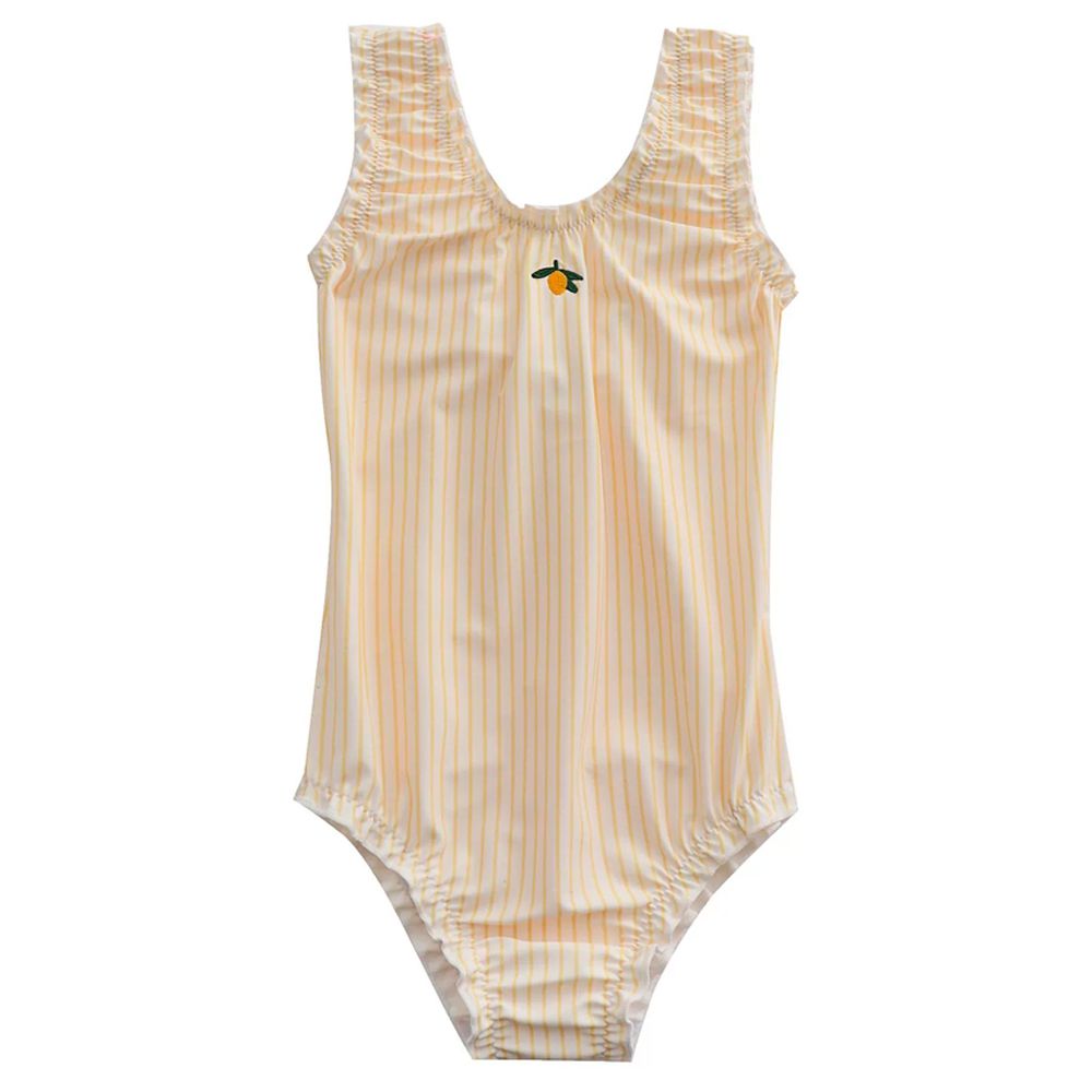 UPF50+U型連身泳裝(附泳帽)-黃條紋