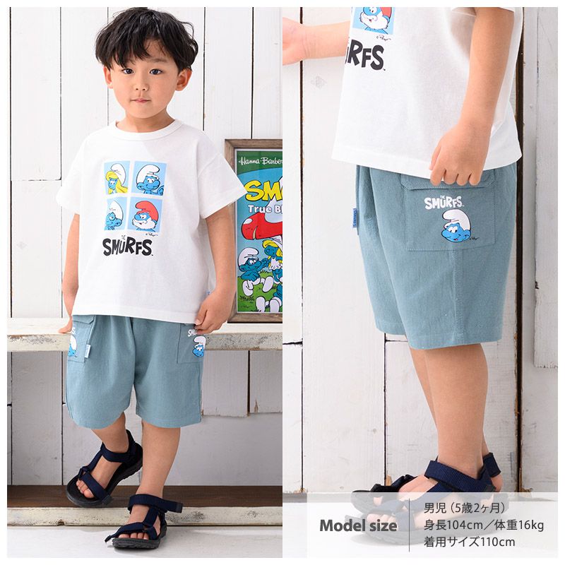 日本 ZOOLAND - 藍色小精靈聯名純棉短褲-側雙口袋-綠